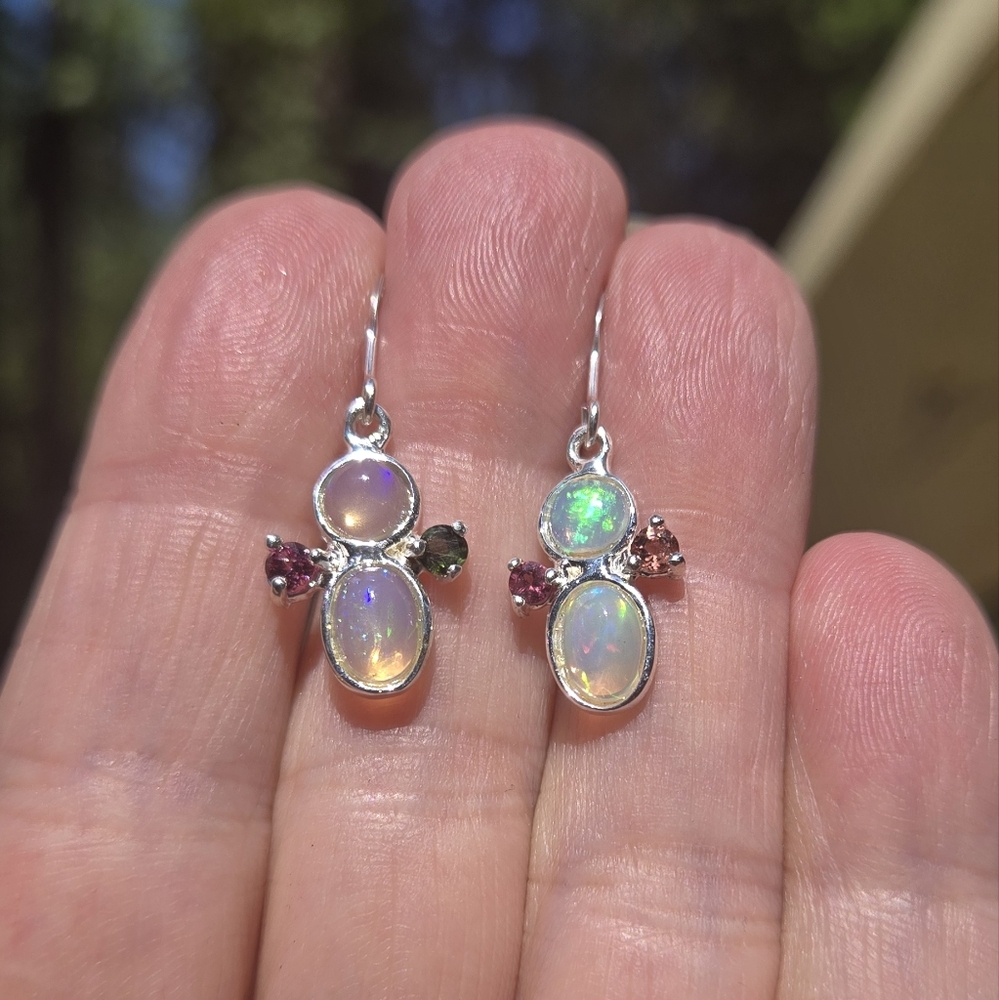 Opal 3k Each & Tourmaline Natural Gemstone Sterling Earrings - Picture 10 of 10